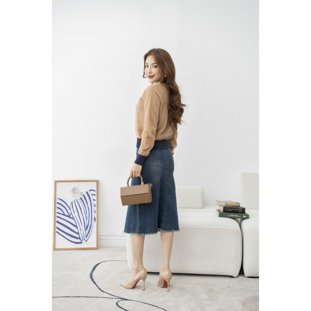 Áo len nữ cổ tròn Fiona, Áo len dệt họa tiết hình gấu xinh xắn mã F852757