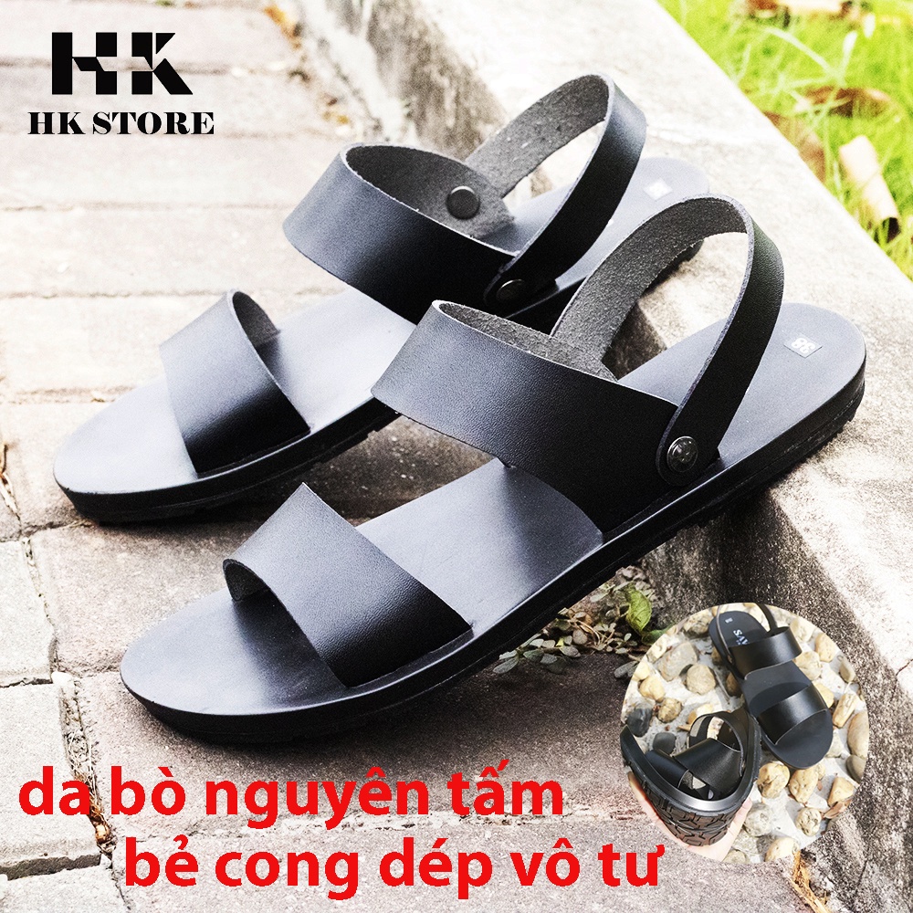 Dép sandal nam 2 quai da bò nguyên miếng cực đẹp--hàng chính hãng HK.STORE--bảo hành 12 tháng-phù hợp mọi lứa tuổi. sd01