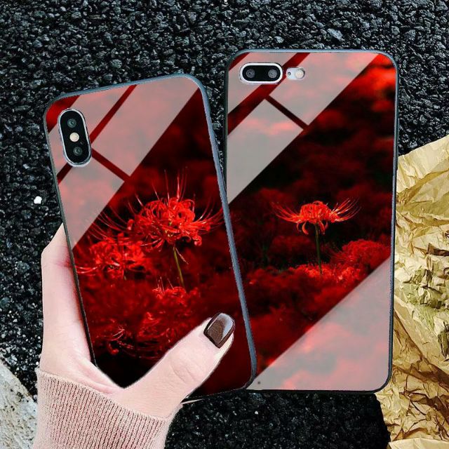 Ốp Lưng Kính Bóng Hoa Bỉ Ngạn 13ProMax 12ProMax 11ProMax XSMAX X XS 7Plus FUKISHOP