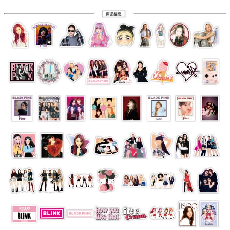 Set 50 miếng dán trang trí chống thấm nước hình JISOO JENNIE ROSÉ LISA