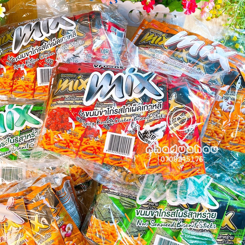 Bịch 6 gói Bim bim que Mix Vfoods Thái Lan giá rẻ đủ vị 60g