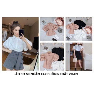 Áo sơ mi ngắn tay phồng chất voan đẹp