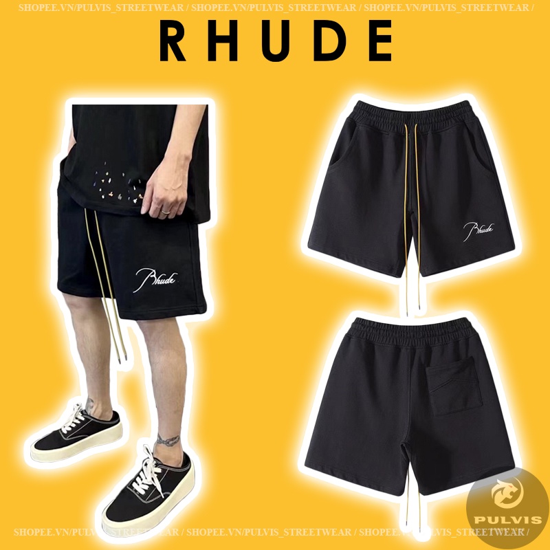 ⚡️[Best Quality] - Quần Short RHUDE SMALL LOGO COTTON JERSEY SHORTS BLACK, Quần đùi Rhude