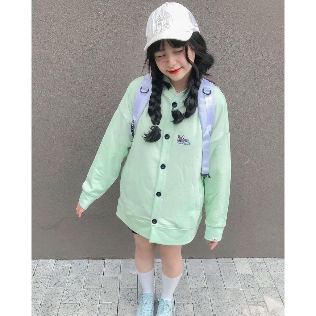 Áo Khoác Cardigan Nỉ Bông Nữ LAZY PUPPY 07.07 Thêu Hình Chú Chó Puppy