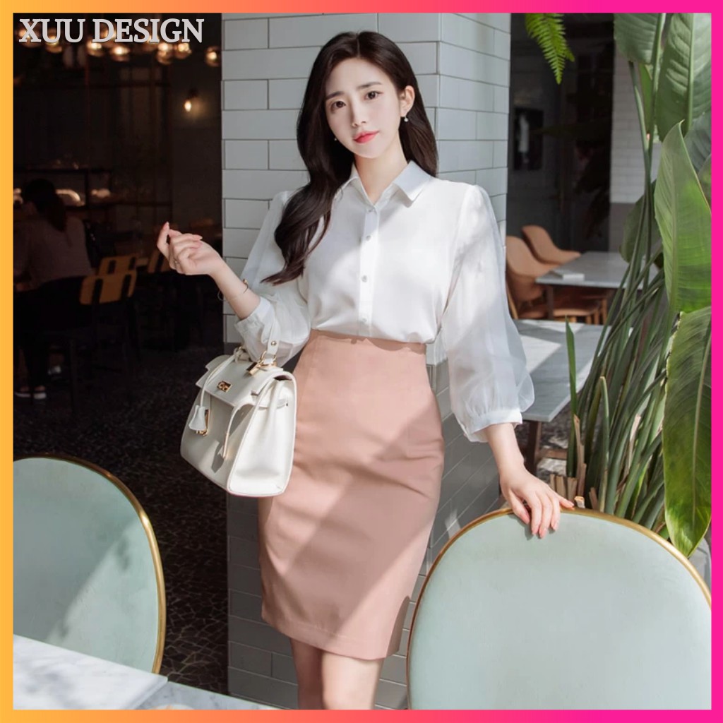 [Mã FASHIONG30 hoàn 15% tối đa 30K xu đơn 150K] Áo Sơ Mi Nữ Công Sở Xuu Design, Áo Sơ Mi Tay Lỡ Phối Voan TK20.01 Lộ Cúc