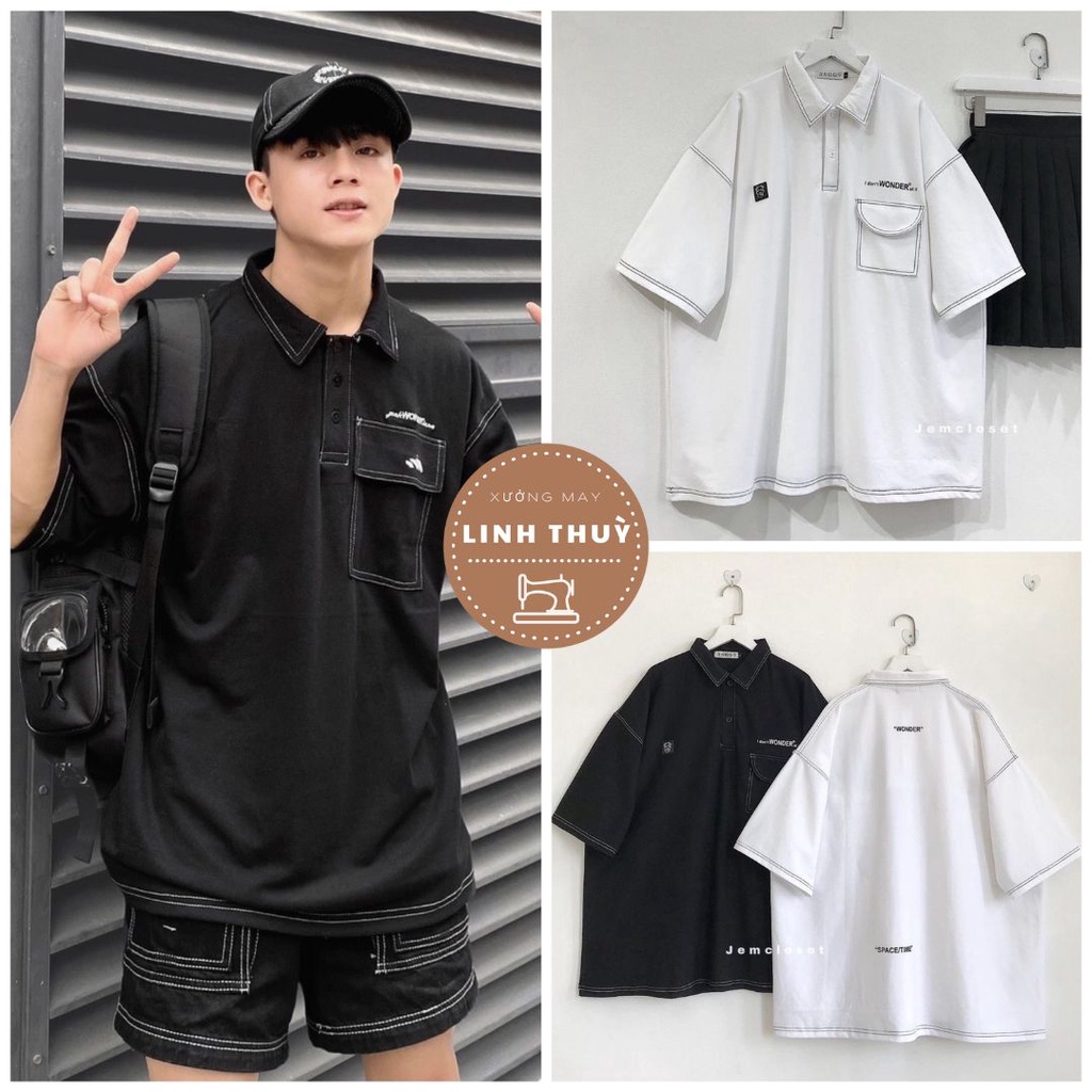 Áo thun polo wonder form rộng unisex - Phông tay lỡ oversize kiểu dáng đường phố hàn quốc đẹp ulzzang