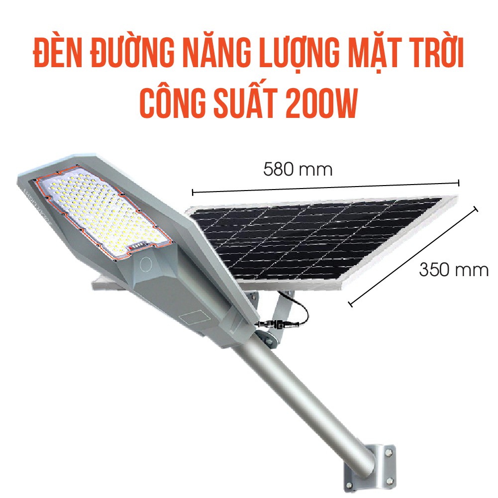 Đèn Năng Lượng Mặt Trời Đường Phố công suất 200W Chính Hãng Tiết Kiệm Điện tuổi thọ 10 năm