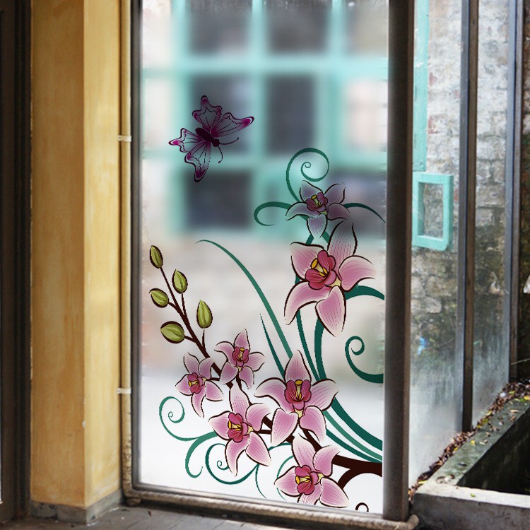Decal dán kính cao cấp - Hoa Ly Hồng nhánh cong ( 60x116 )