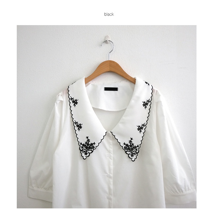 Áo SUXI tay ngắn dáng rộng thêu họa tiết phong cách cổ điển Hàn Quốc cho nữ