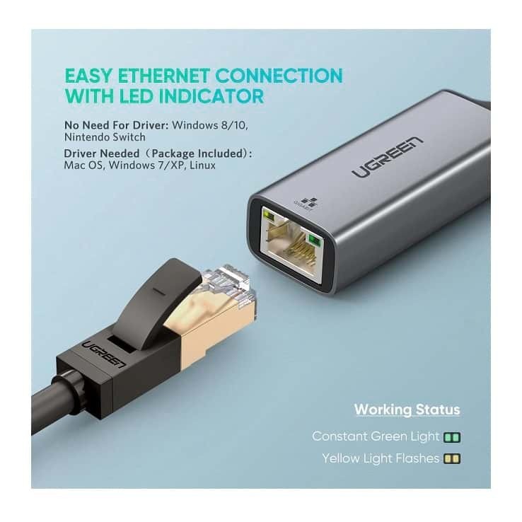 USB 3.0 to Lan Cao Cấp Ugreen 50922 hỗ trợ 10/100/1000 Mbps Chính hảng CM209 (Vỏ hợp kim)