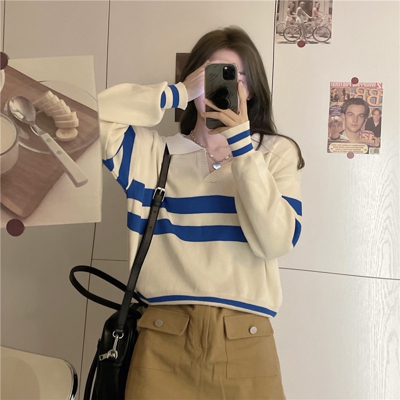 Mới Áo Sweater Tay Dài Cổ Polo Thời Trang Mùa Thu Phong Cách Hàn Quốc Cho Nữ