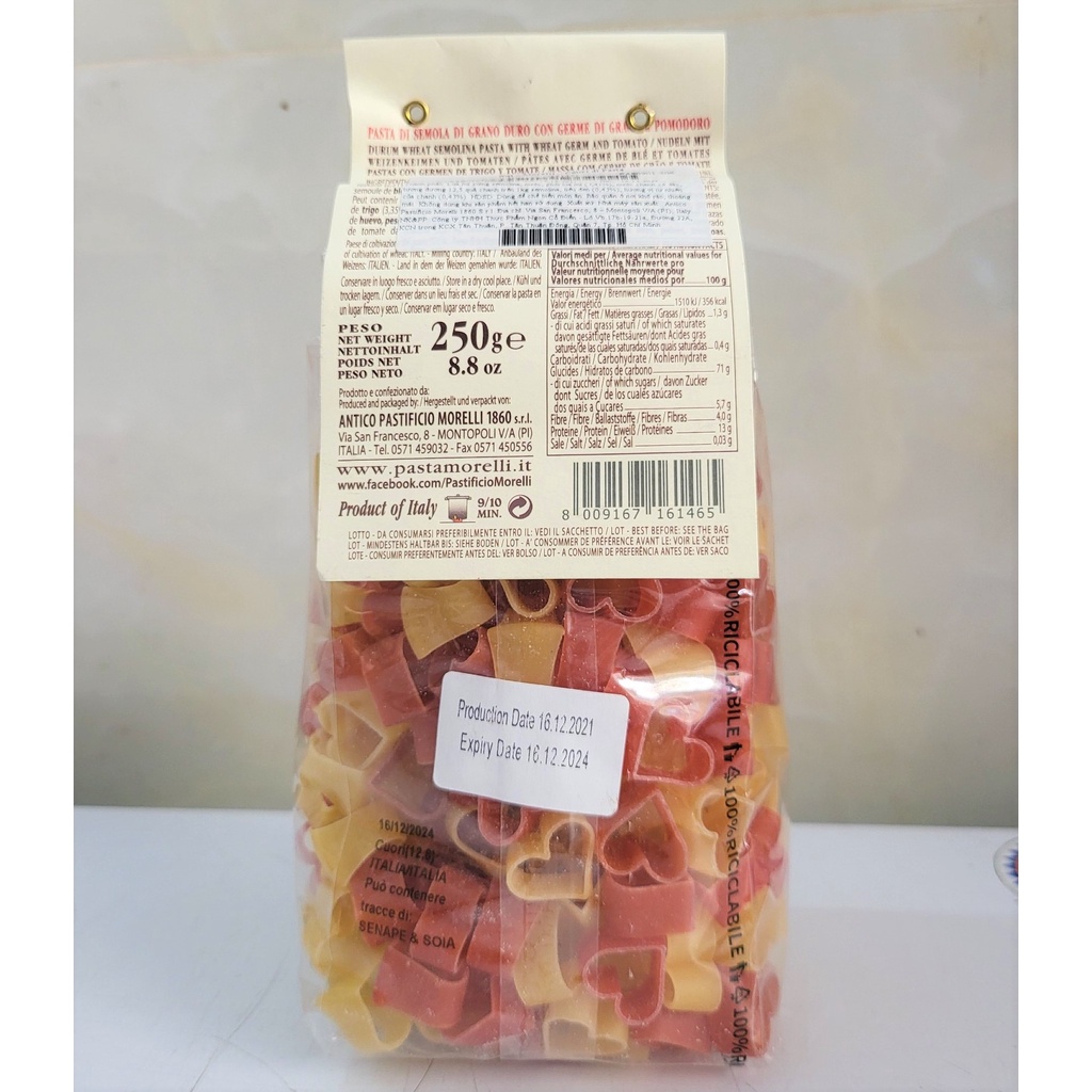 [Gói 250g] NUI Ý HÌNH TRÁI TIM [Italia] MORELLI Heart Shape Pasta (cff)