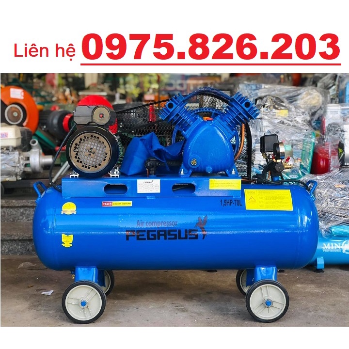 Máy nén hhí Pegasus 1.5HP TM-V-0.12/8-70L, máy nén khí dây đai Pegasus 70 lít 1.5hp
