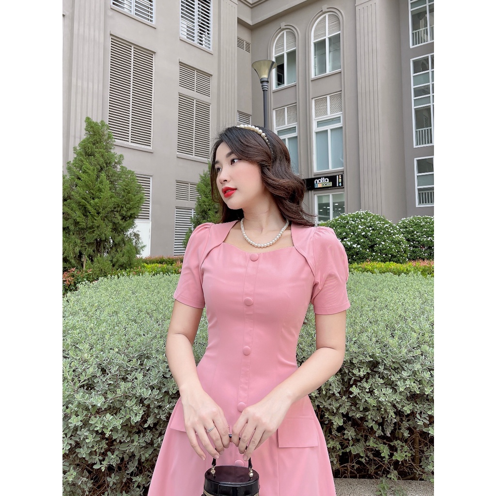 Đầm xòe Meadow dress C586 phối hàng nút tay phồng trẻ trung Cin House