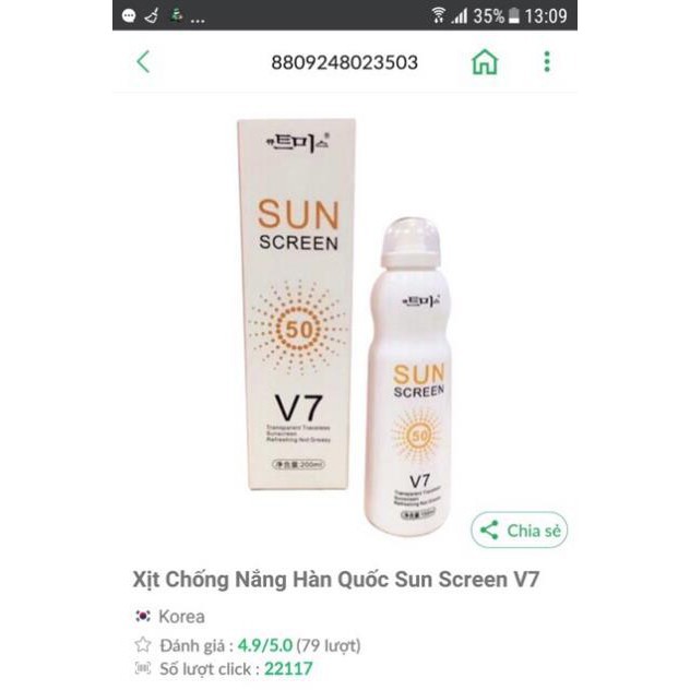 [ CHÍNH HÃNG] Kem chống nắng V7 Sun Screen CHÍNH HÃNG