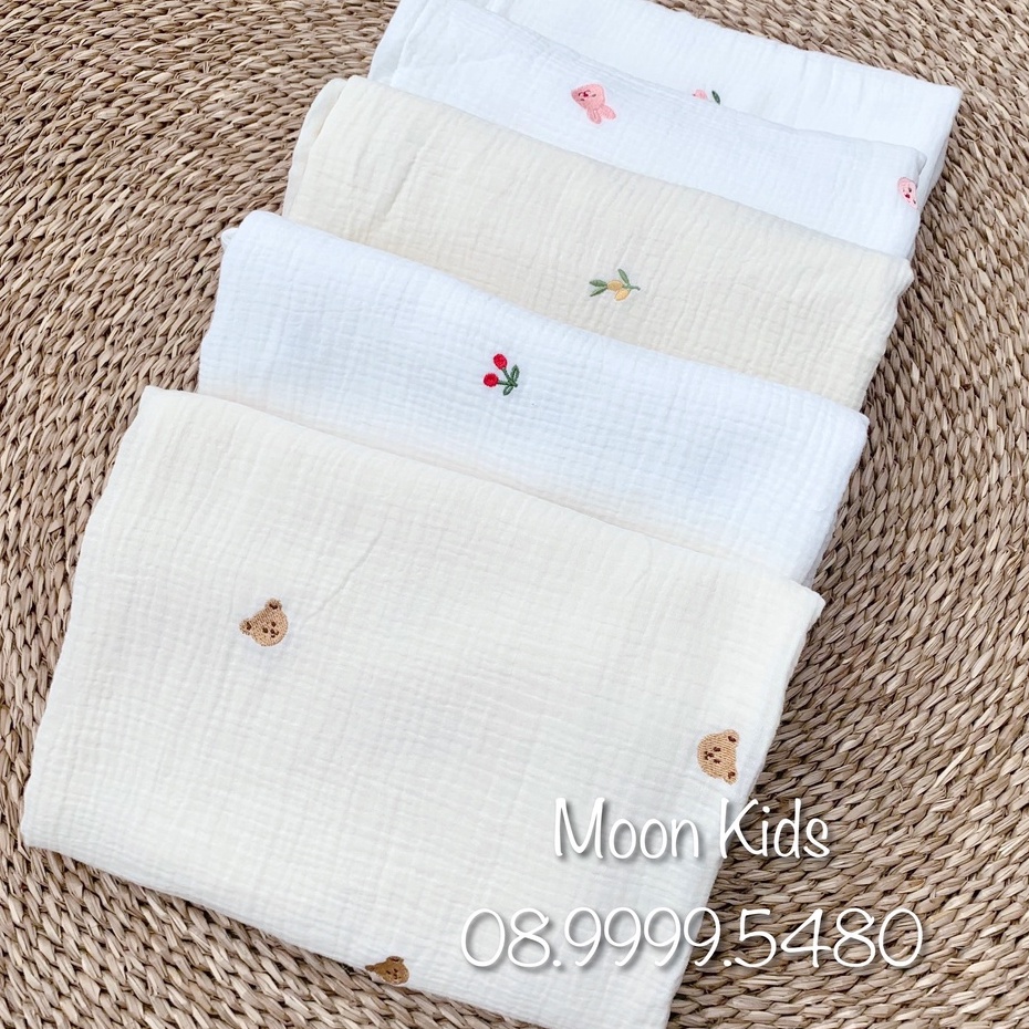 Chăn Xô Muslin Thêu Hoạ Tiết Cho Bé 𝑭𝑹𝑬𝑬𝑺𝑯𝑰𝑷 Chất Muslin Mềm Mịn Thấm Hút Tốt