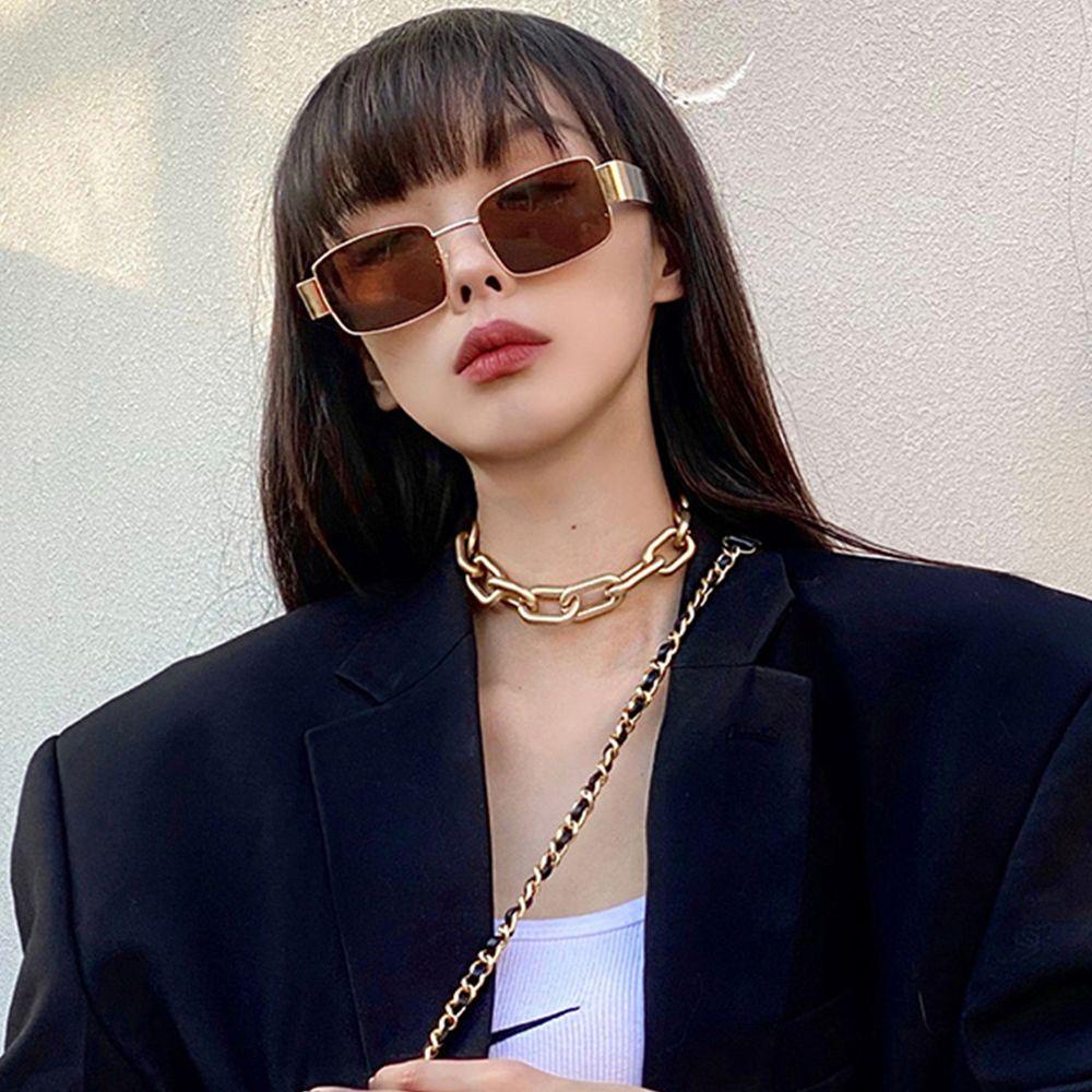 Mắt Kính Gọng Vuông Bằng Kim Loại Phong Cách Retro Thời Trang
