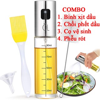 Combo Bình xịt dầu ăn + Chổi phết dầu + Phễu + Cọ vệ sinh
