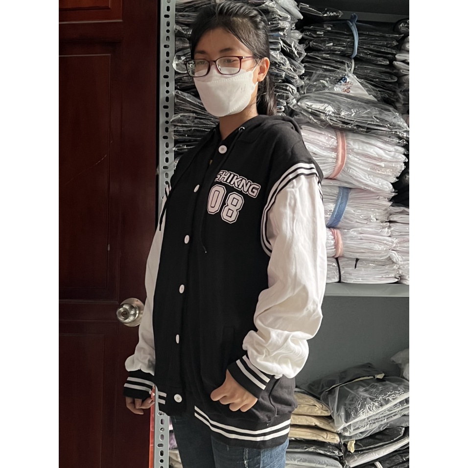 Áo bomber 08 áo khoác nỉ phối tay trắng Chất Nỉ có nút  ZOZO_UNISEX