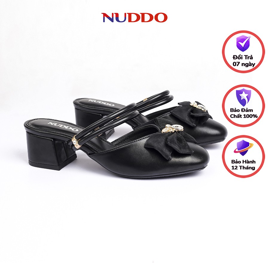 Giày búp bê nữ kín mũi thời trang Nuddo gót đế trụ vuông 3cm đĩnh nơ cao cấp