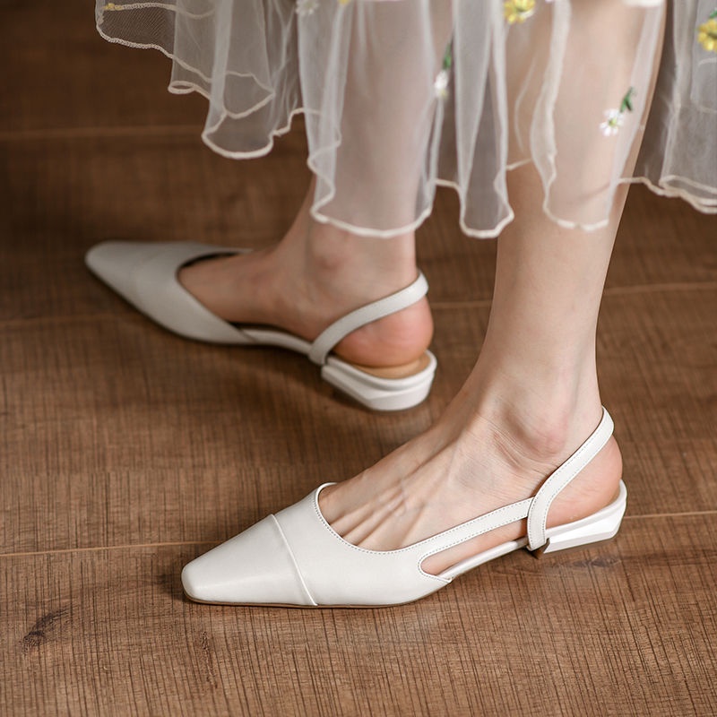 Ins Giày Sandal Da Thật Cao Cấp Đế Bằng Mũi Vuông Đục Lỗ Một Màu Đánh Bóng Phong Cách Tối Giản Cao Cấp Cho Nữ