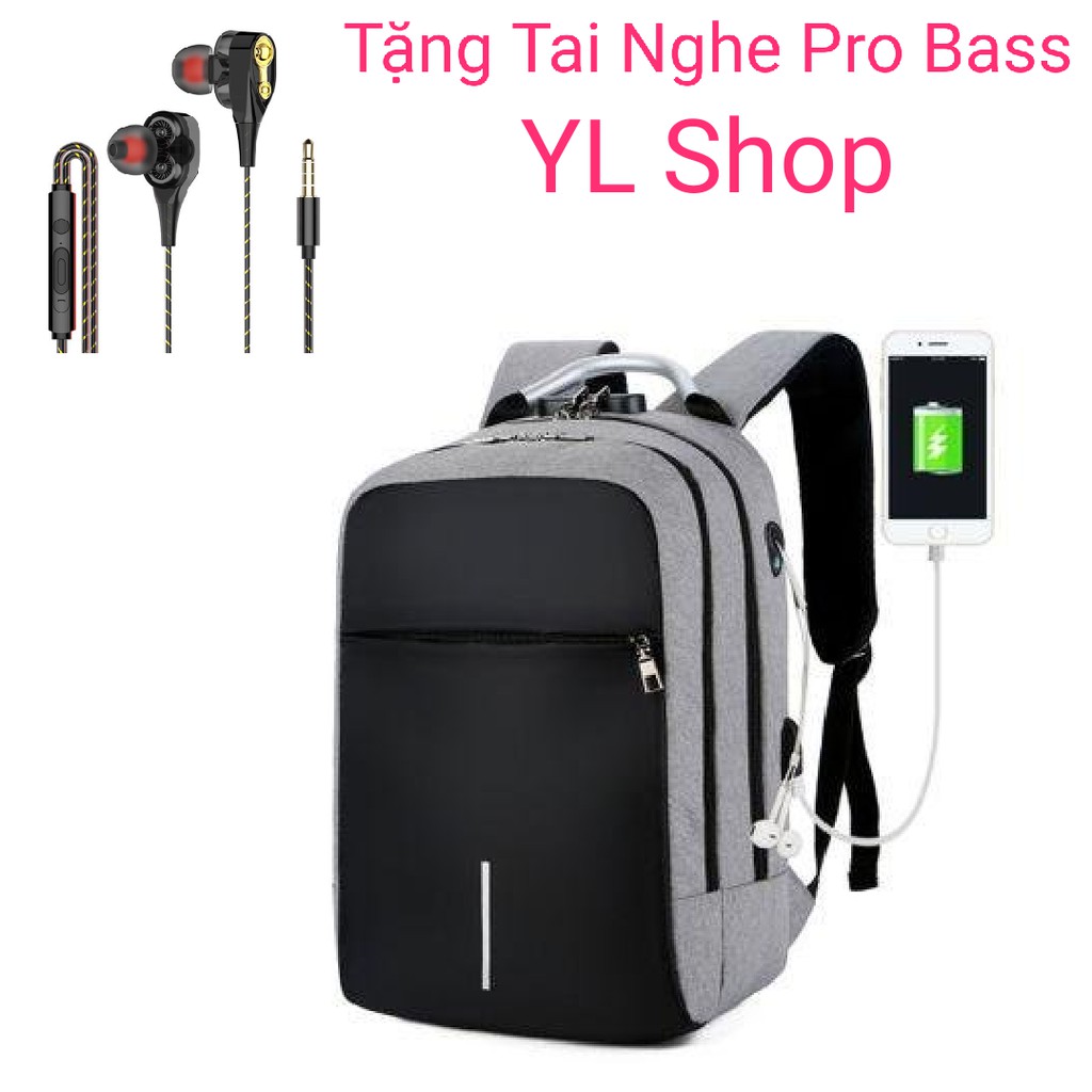 BALO LAPTOP NAM NỮ CHỐNG NƯỚC CÓ KHÓA SỐ NEW-0003 TẶNG KÈM TAI NGHE SIÊU BASS 110 VÀ CÁP NỐI SẠC TIỆN DỤNG