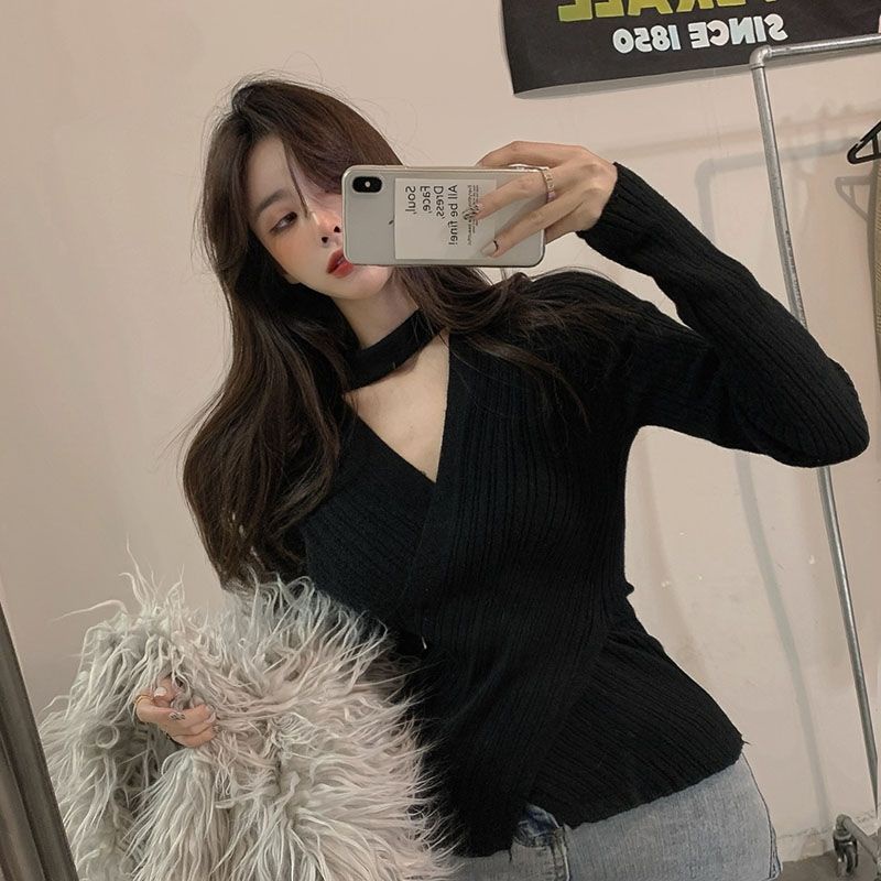 COZOK Áo sweater Tay Dài Cổ Chữ V Đan Chéo Thời Trang Cho Nữ