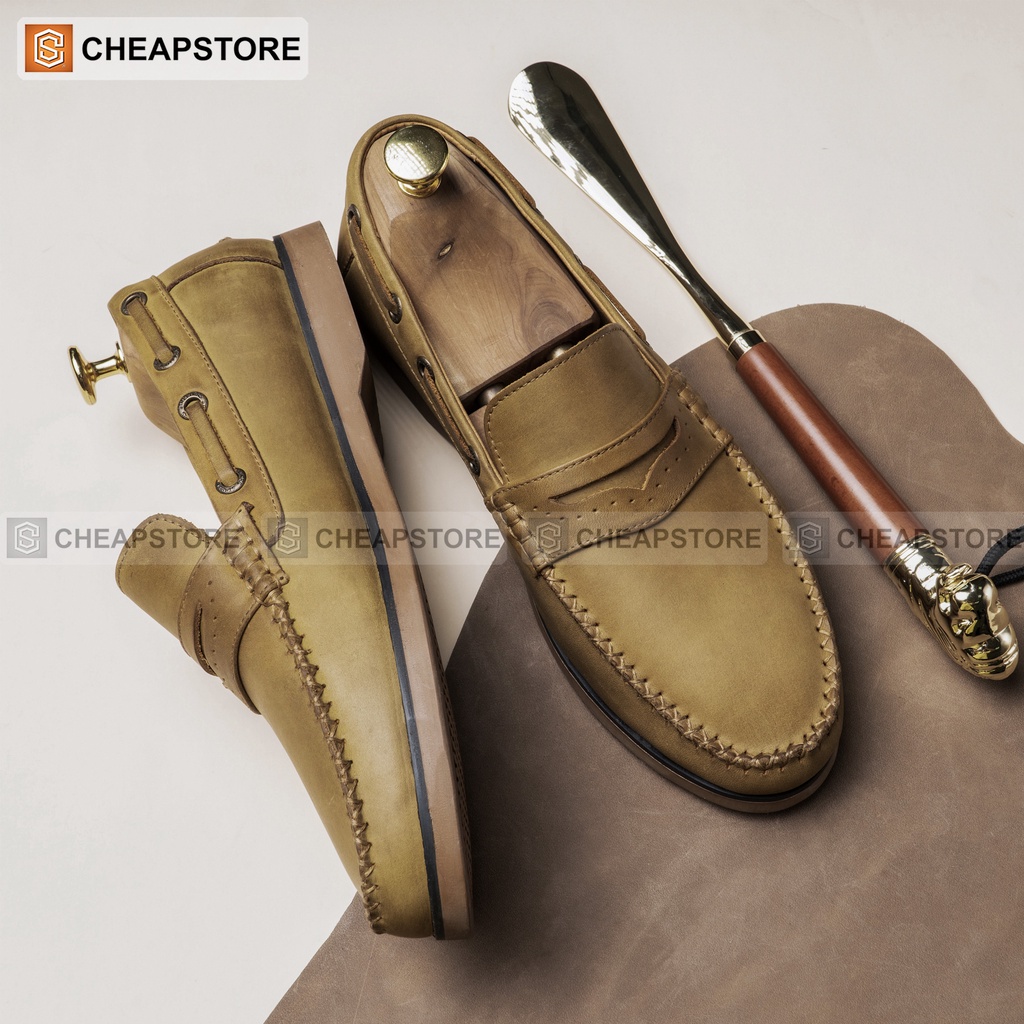 Giày lười da bò nam CHEAPSTORE CS430 Nâu - Giày công sở tăng chiều cao da bò thật 100% (bảo hành 24 tháng)