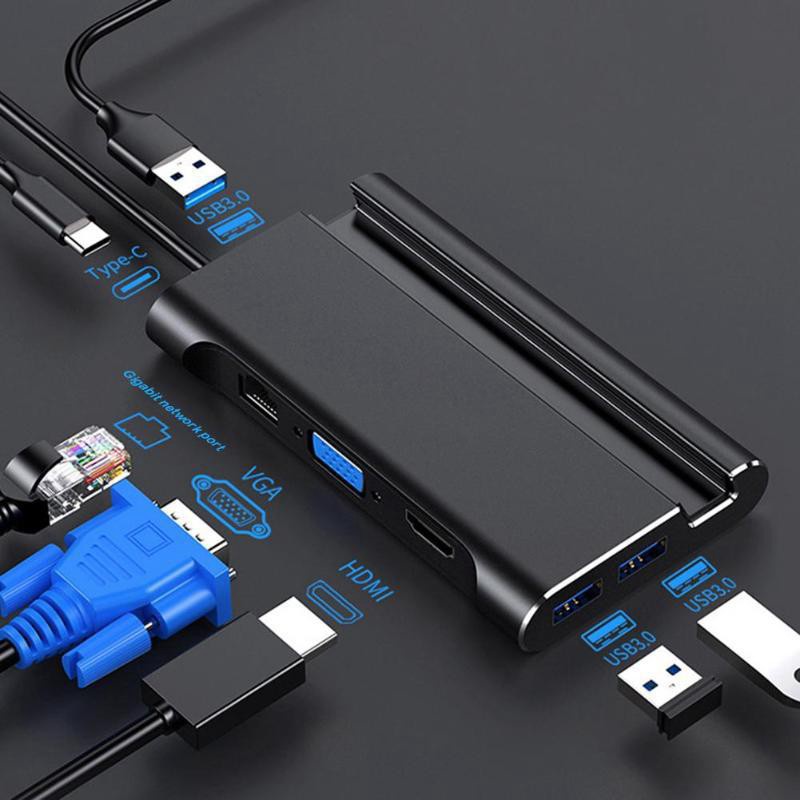 Bộ Chuyển Đổi Hdmi Usb 3.0 Hdmi Vga Rj45 Pd Hub 7 Trong 1 Đen