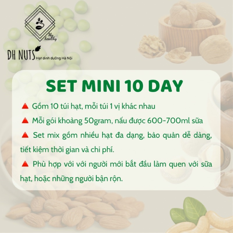 SET MIX HẠT LÀM SỮA MINI 10 NGÀY [ Mỗi túi 50g dùng cho máy làm sữa mini 600ml]