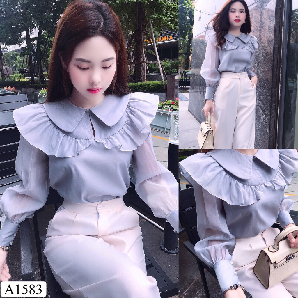 Áo xanh ghi bèo ngực A1583 - QUEEN SHOP DOLCE VIVA COLLECTION ( ảnh trải sàn do chính tay chị chủ tự chụp) | BigBuy360 - bigbuy360.vn