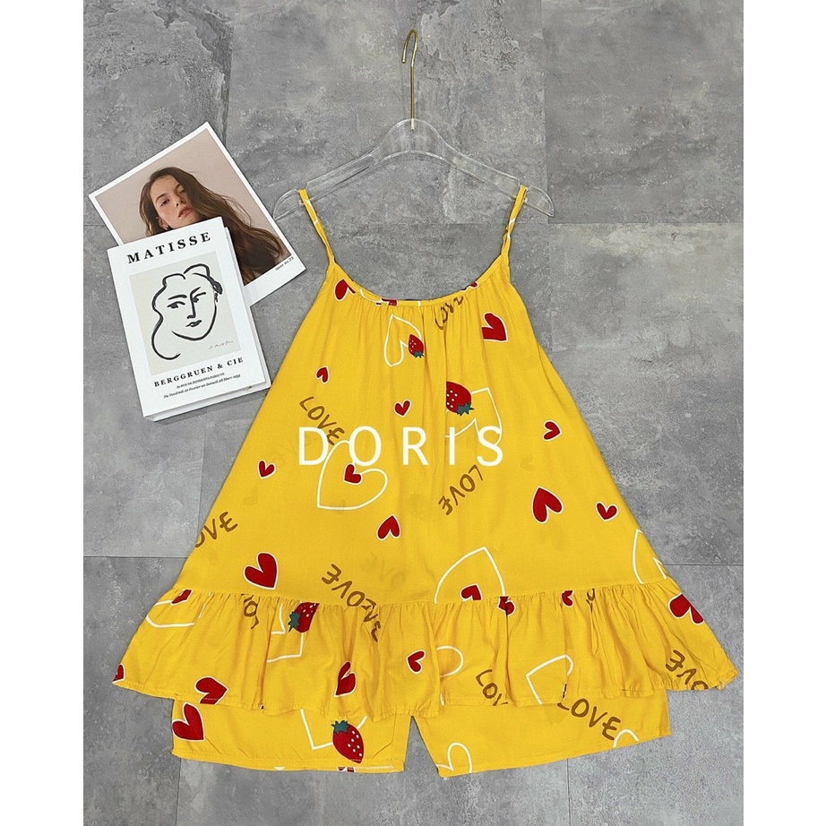 Bộ bầu lanh lụa siêu mềm mát, kiểu áo 2 dây và quần đùi