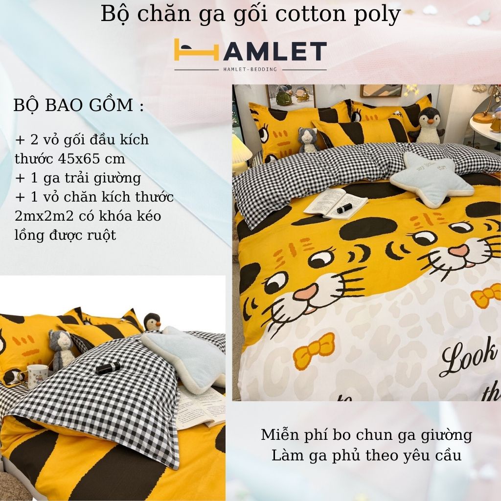 Bộ vỏ chăn ga gối Hamlet chất Cotton Poly Họa tiết Động Vật Ngộ Nghĩnh Nhiều Màu Sắc