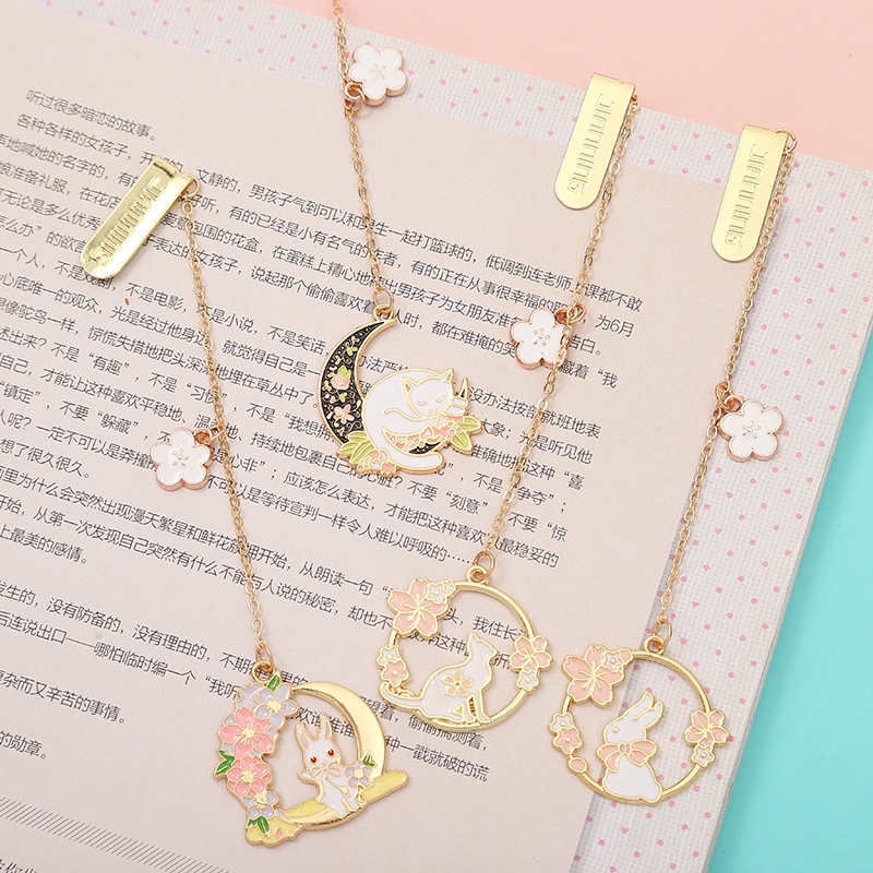 1 Thẻ Đánh Dấu Sách Bằng Kim Loại Hình Thỏ Dễ Thương