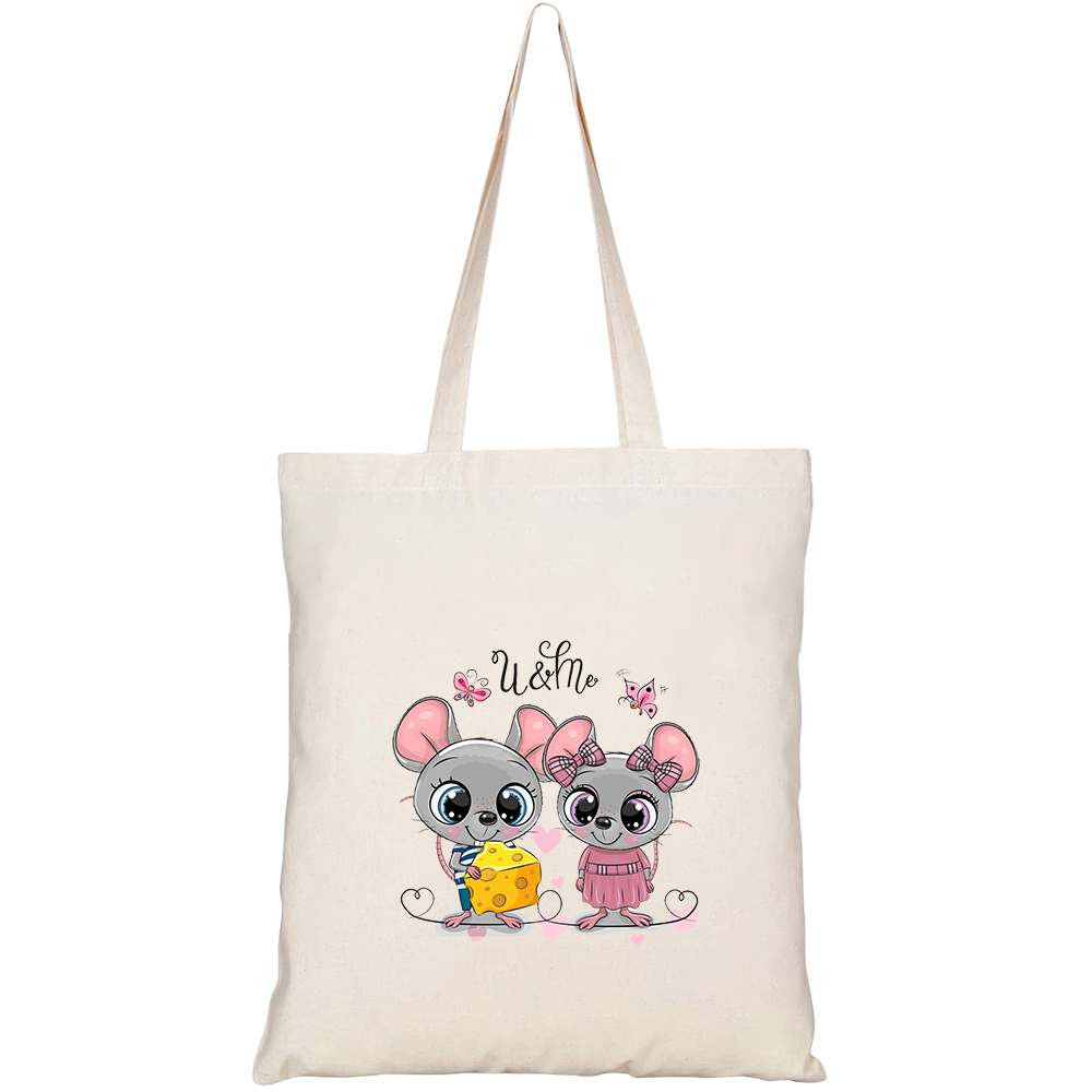 Túi vải tote canvas HTFashion in hình two cute cartoon rats on HT492