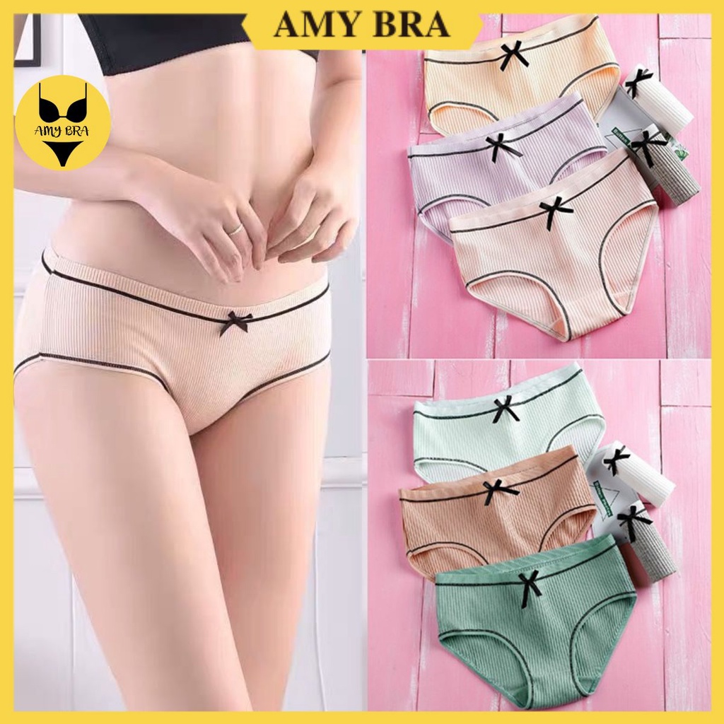 Quần lót nữ  💖FREESHIP💖 Quần Lót Cotton gân tăm nơ đen thun lạnh dễ thương sexxy gợi cảm AMYBRA 803