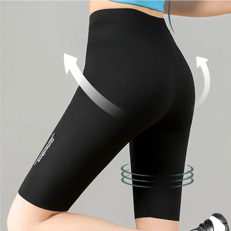Quần Legging Lụa Mát Màu Trơn Lưng Cao Co Giãn Tốt Không Đường May Họa Tiết Cá Mập Cho Nữ