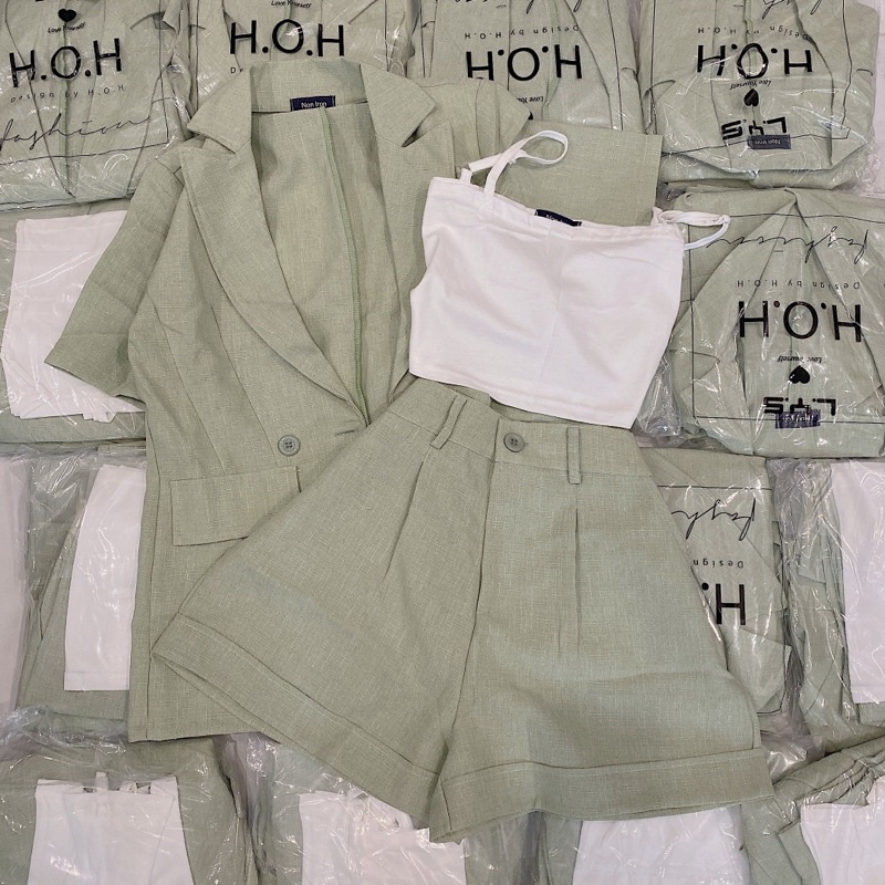 Set vest xanh 3 món kèm ảnh và video thật | BigBuy360 - bigbuy360.vn