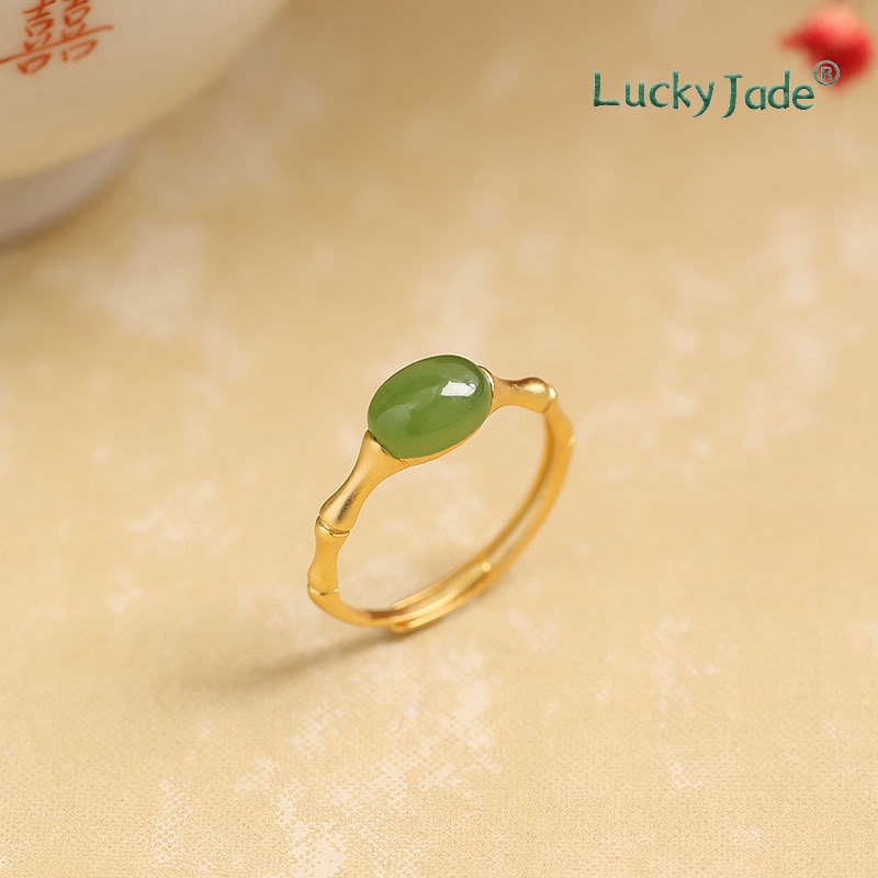 Nhẫn Bạc S925 Đính Ngọc Bích Phong Cách Retro