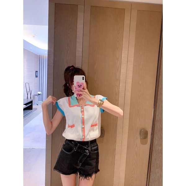 PinkDaisy Hàn Quốc Dongdaemun dệt kim ngắn tay nữ 2021