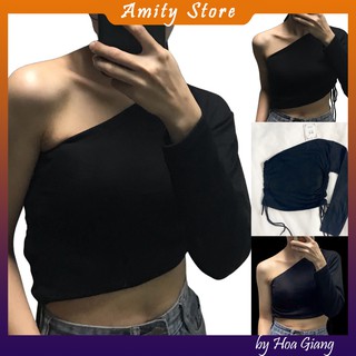 [Áo thun croptop] Áo thun lệch vai nữ dài tay (Video ảnh thật) A01 AmityStore
