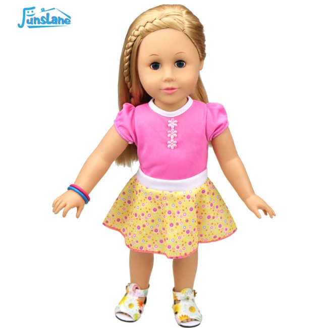 Đầm Đồ Chơi Búp Bê Bé Gái 18inch 43cm Họa Tiết Chấm Bi Đáng Yêu