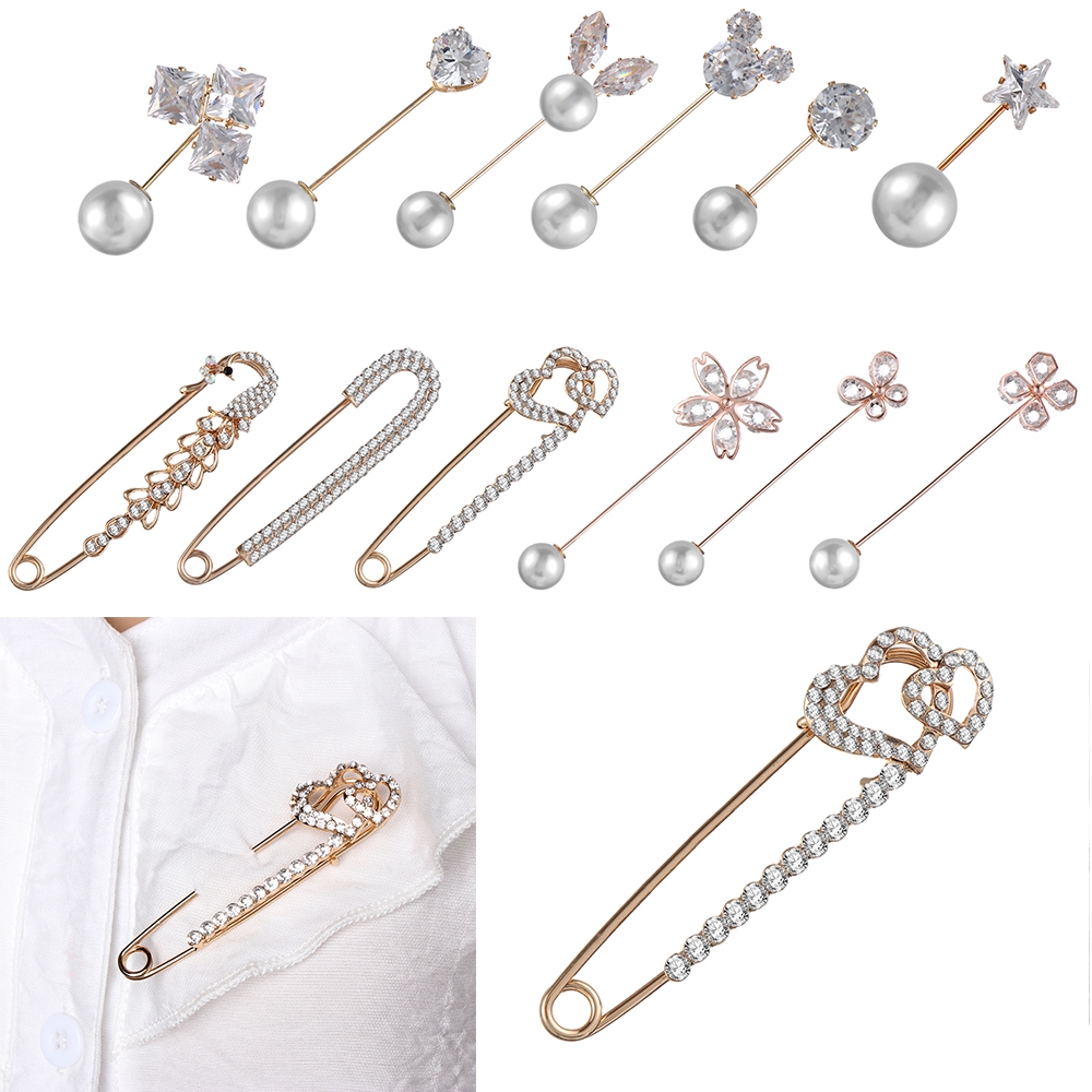 Ghim Cài Áo Hình Hoa Đính Đá Và Ngọc Trai Thanh Lịch