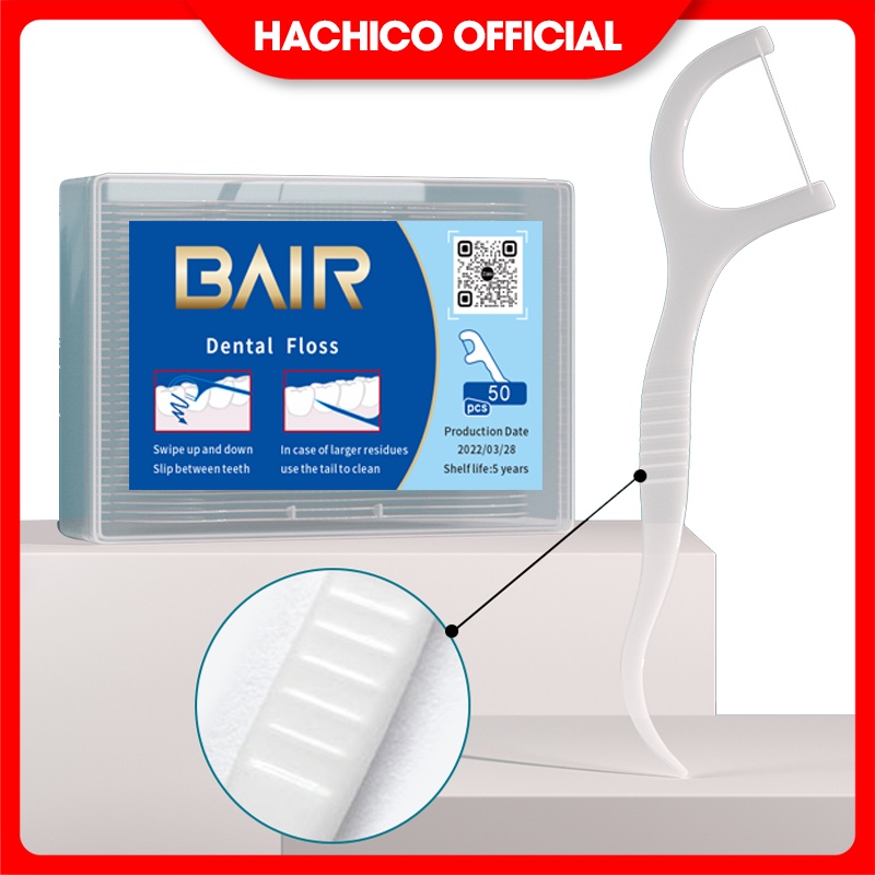 Chỉ nha khoa Hachico được đóng trong hộp nhỏ gọn bao gồm 50 cây tăm chỉ nha khoa