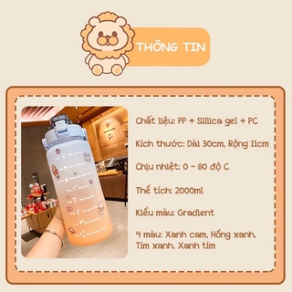 Bình Đựng Nước 2L Dễ Thương Có Vạch Báo Giờ Uống Nước(không tặng kèm tikker)