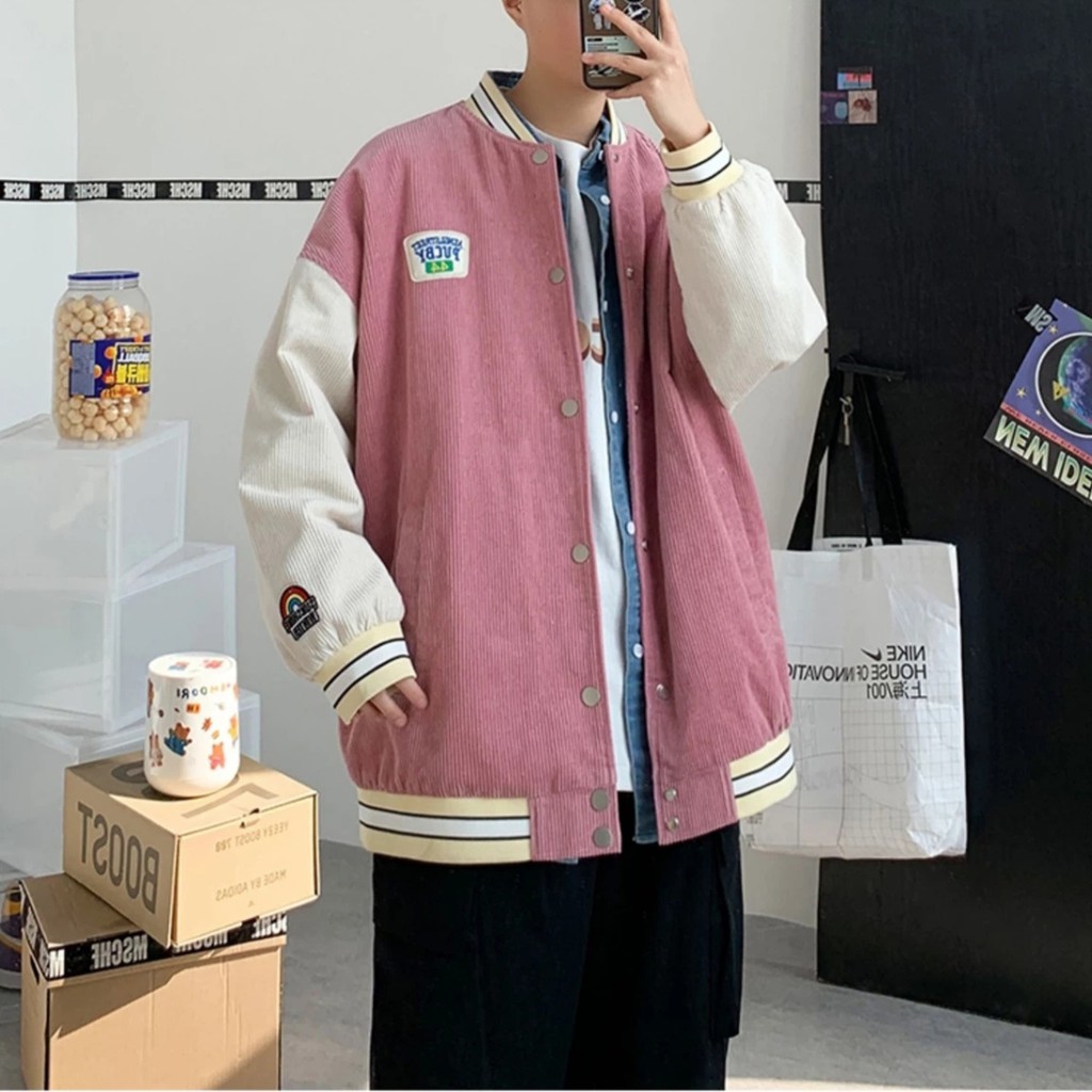 Áo Bomber Nhung Tăm Chữ Thêu PUCBY ❤ Áo Khoác Bóng Chày Dáng Rộng Nam Nữ DH23