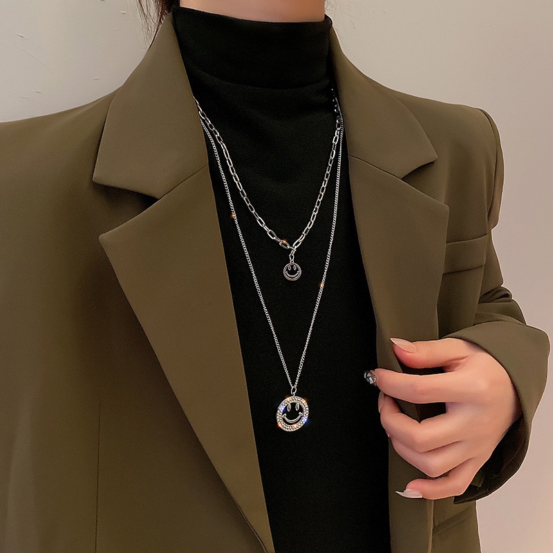 Vòng cổ hai lớp mặt hình mặt cười phong cách Âu Mỹ mới năm 2021