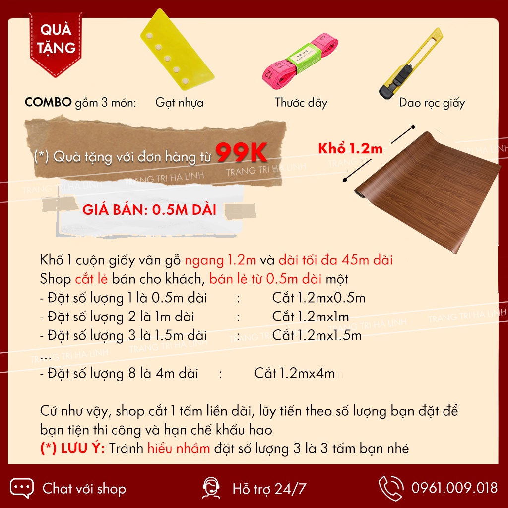 Decal giả gỗ chuyên dán tủ bàn chống nước khổ 1.2m giá rẻ