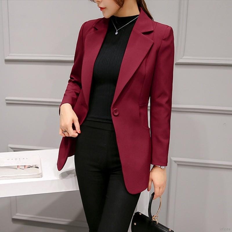 Áo khoác blazer công sở màu rượu đỏ/đen đơn giản cho nữ