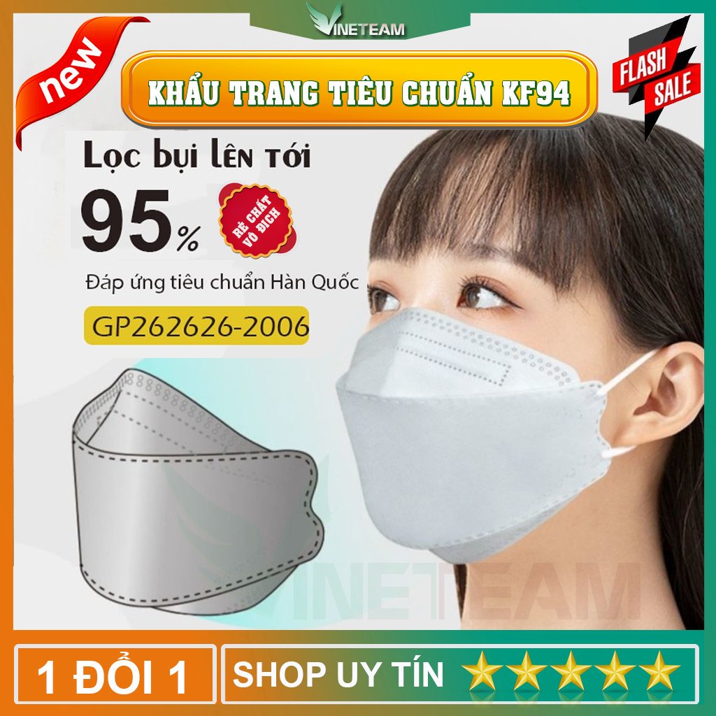 Khẩu Trang KF94 Vinetteam Hàn Quốc Bao Bì Chữ Tiếng Hàn, kháng Khuẩn PM 2.5 4732